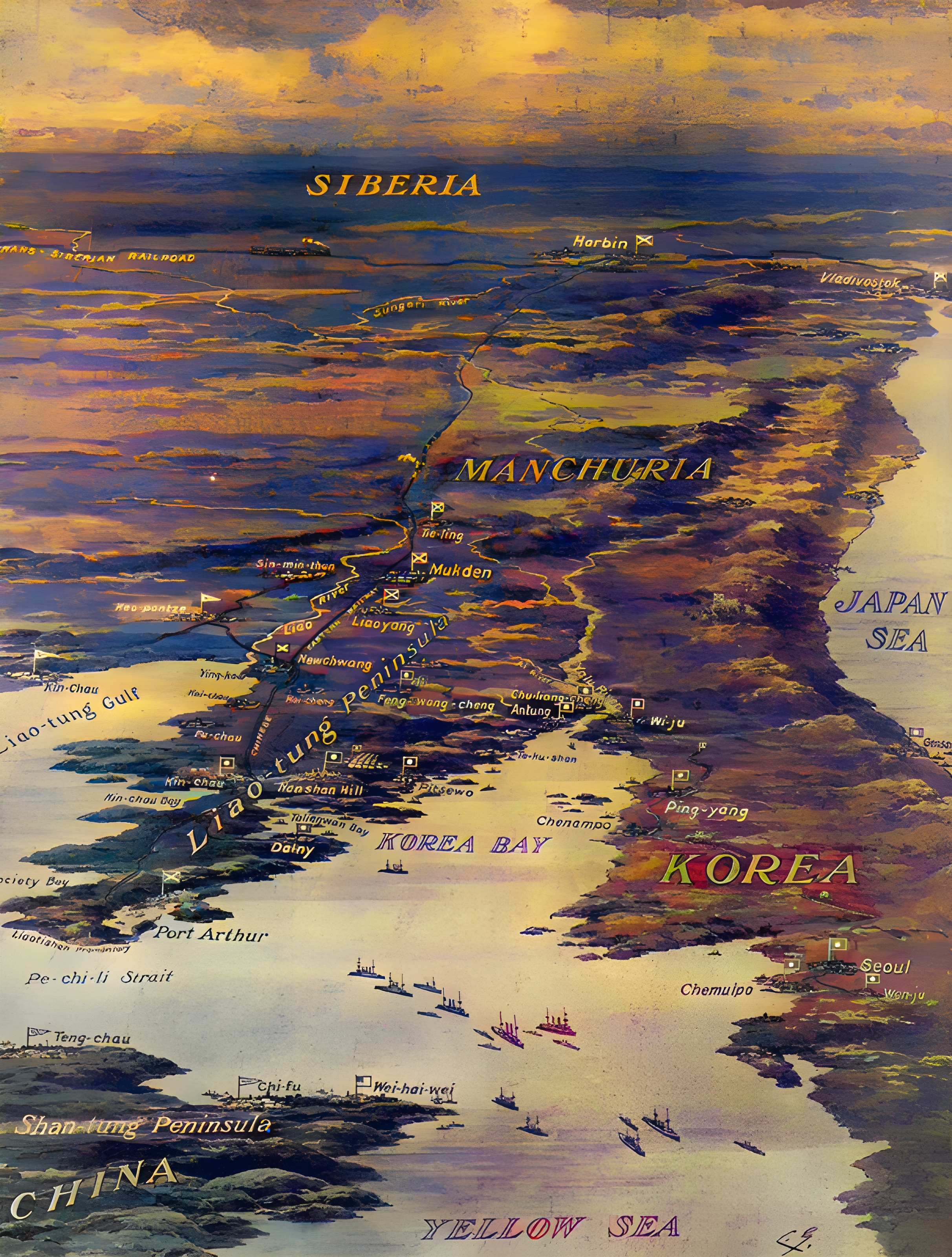 Map of the Russo-Japanese War in 1905. (Colorized by historycrunch.com)