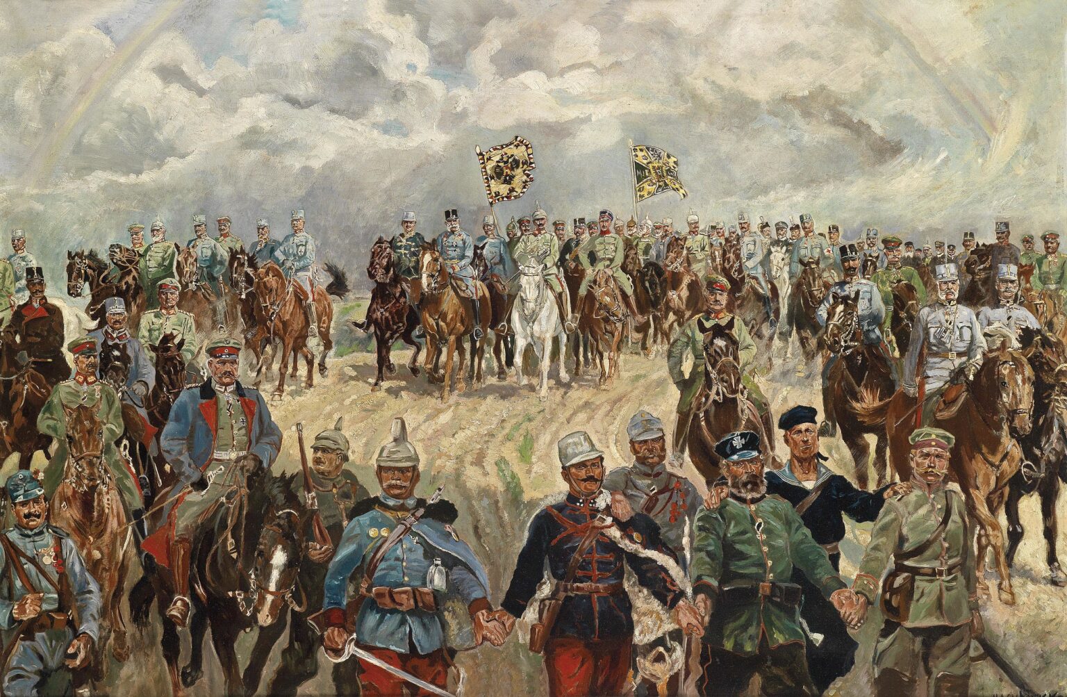 Franz Joseph I of Austria-Hungary and Wilhelm II of Germany with their military generals in 1915.