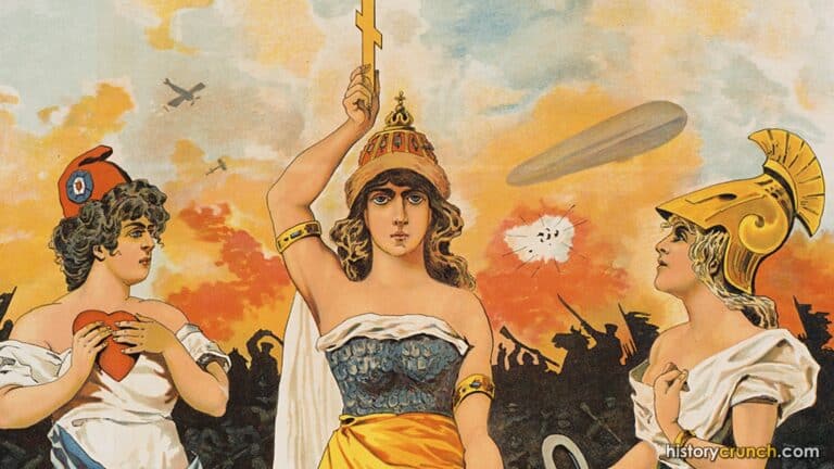 A Russian poster from 1914 showing the members of the Triple Entente: France, Russia and Britain.