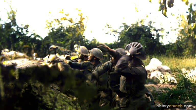 American soldiers in the trenches of World War I. (Colorized by historycrunch.com)
