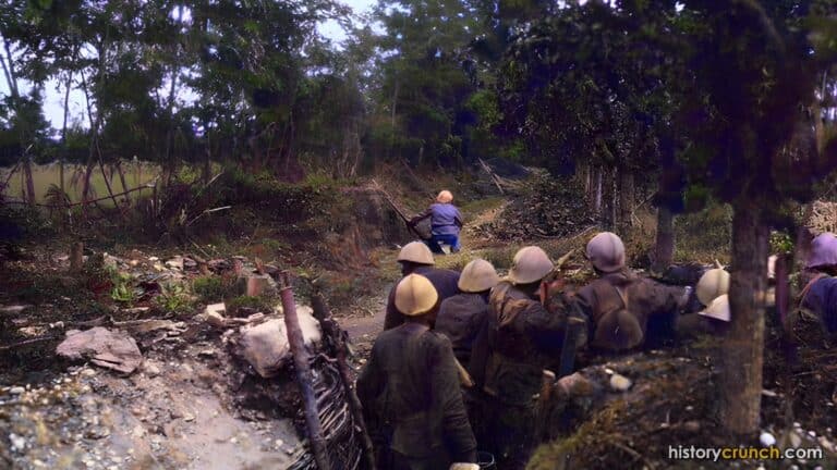 Italian soldiers in trenches after the retreat from Caporetto. (Colorized by historycrunch.com)