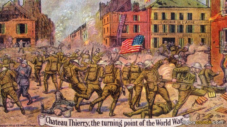 A postcard showing the Battle of Chateau-Thierry.
