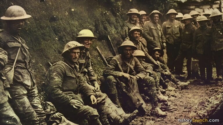 British soldiers at the Battle of the Somme in 1916. (Colorized by historycrunch.com)