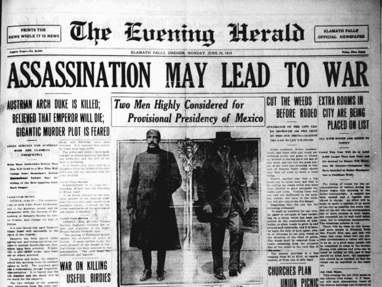 A newspaper reporting the assassination of Franz Ferdinand.