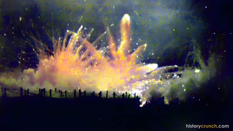 A German artillery barrage on Allied lines during the Second Battle of Ypres. (Colorized by historycrunch.com)