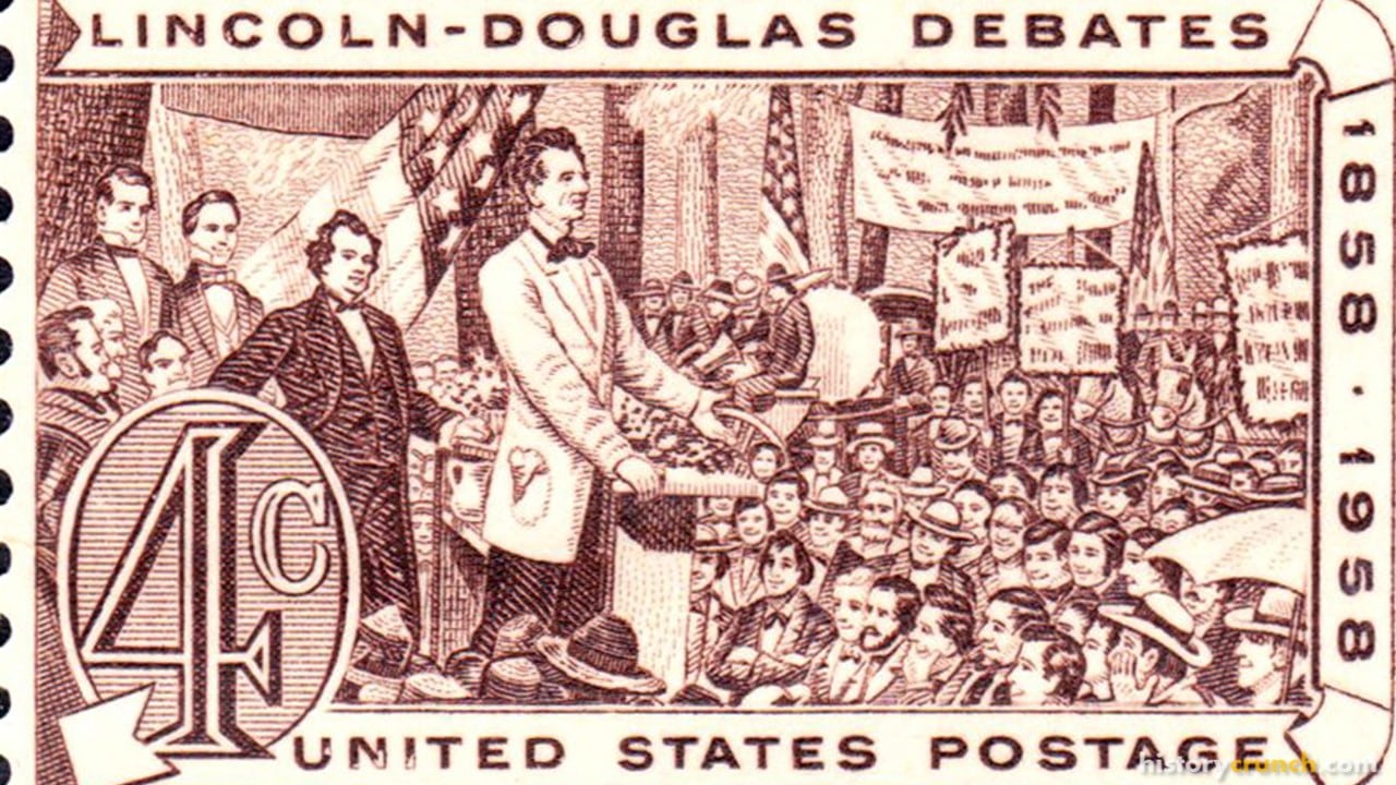 United States post stamp, issued in 1958, commemorating the Lincoln-Douglas Debates.