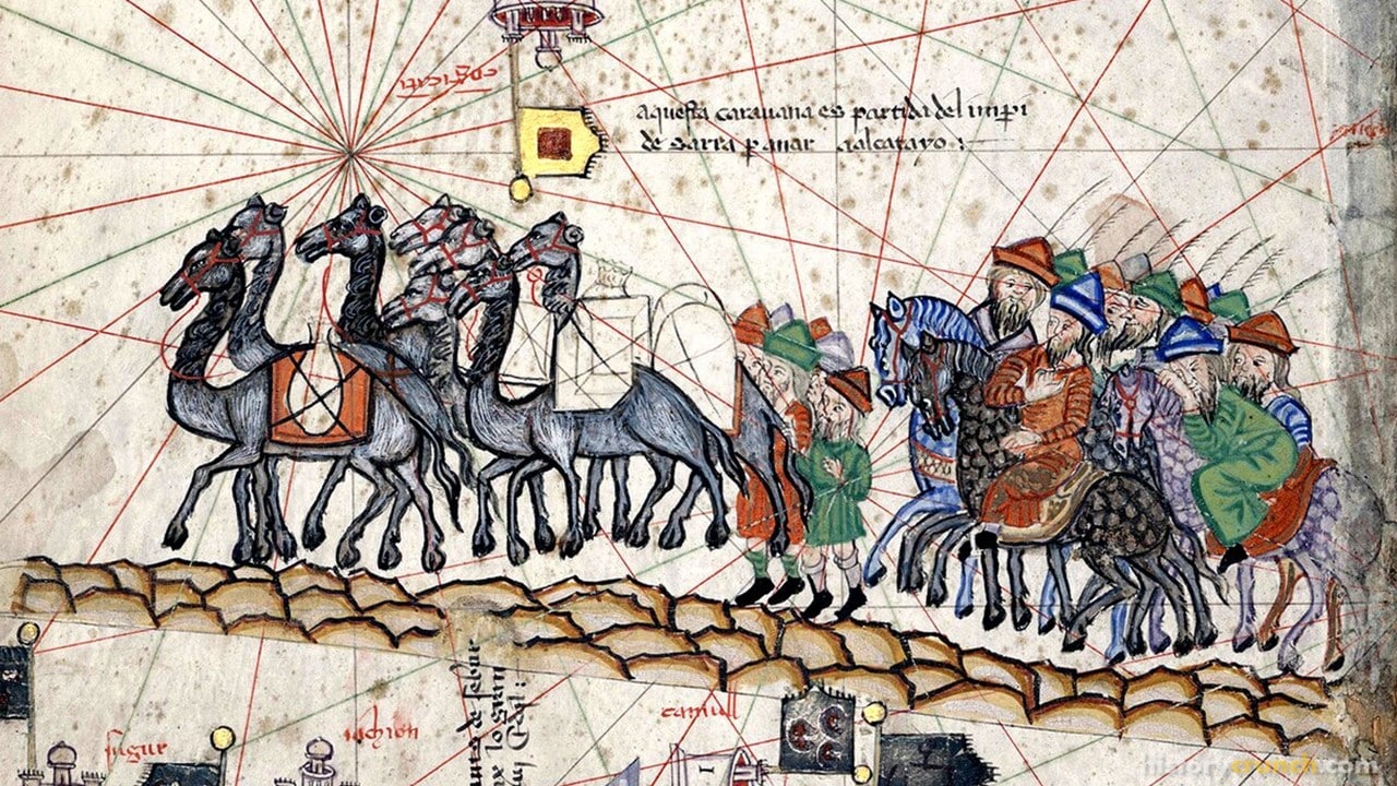 ‘Marco Polo’s caravan traveling to India’.