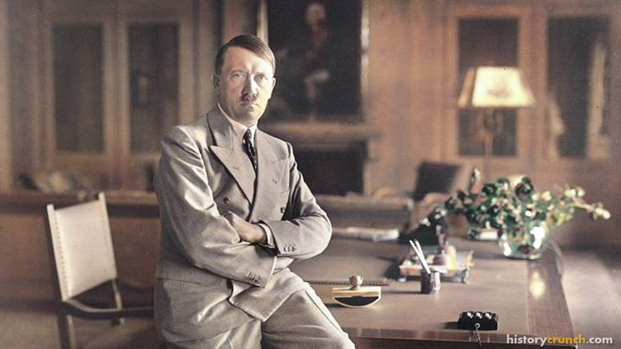 Adolf Hitler became Germany's head of state, in 1934 with, the title of Führer und Reichskanzler (leader and chancellor of the Reich). (Colorized by historycrunch.com)