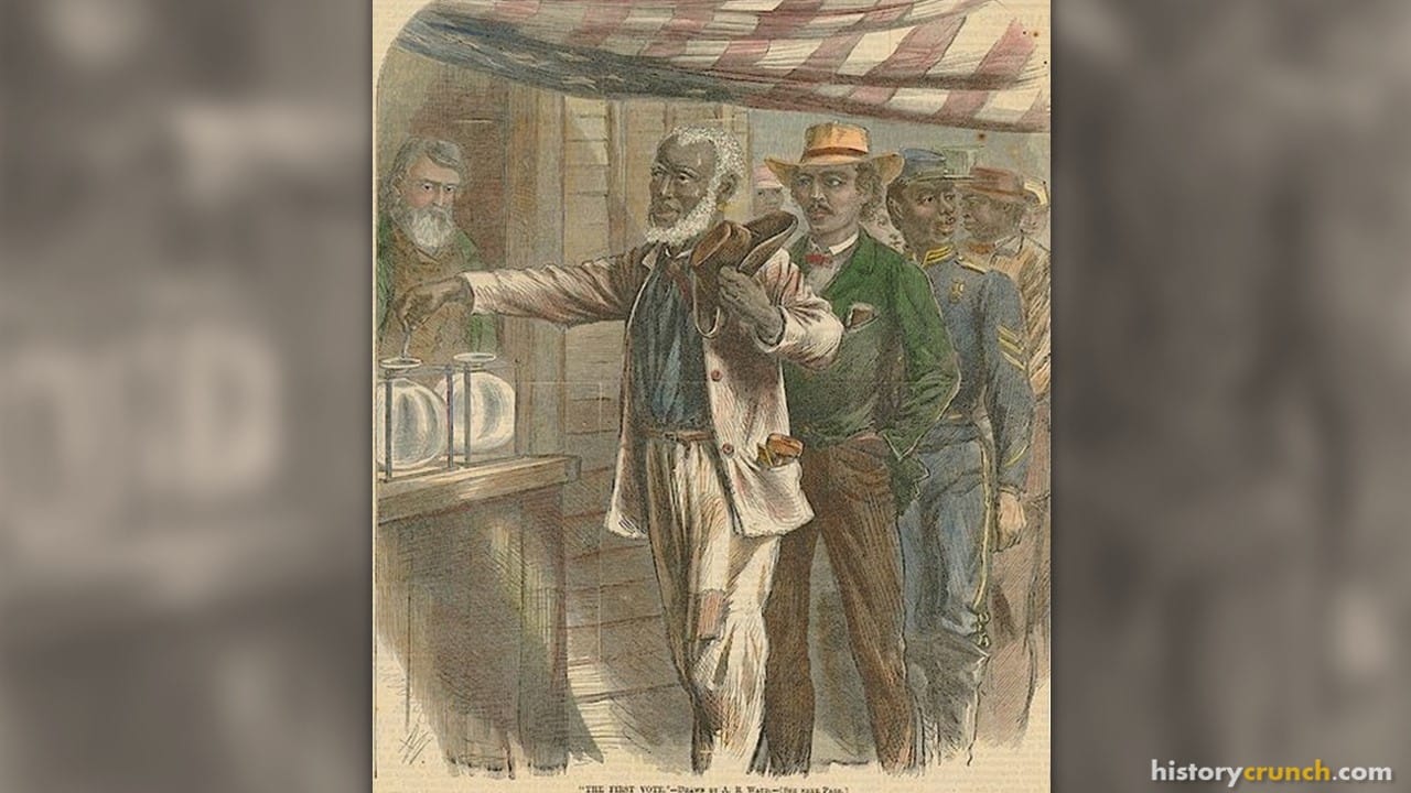 Engraving by Alfred Waud of the first vote for African Americans. (1867)
