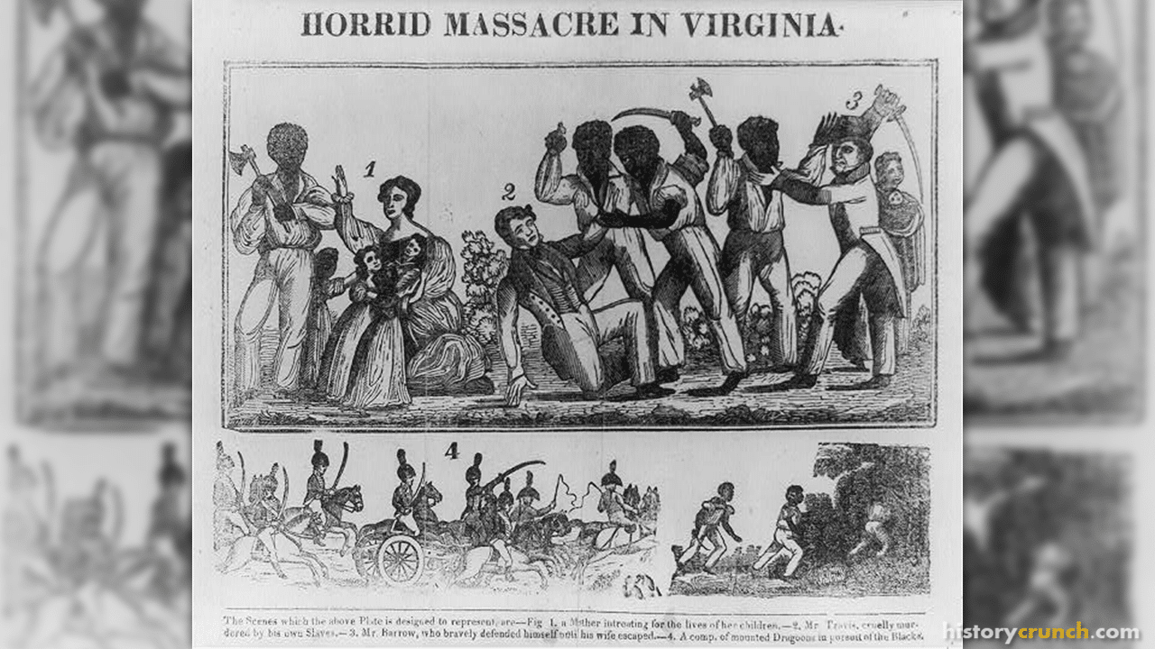 Woodcut of Nat Turner's Slave Rebellion from 1831. It shows several different scenes related to the major events of the slave rebellion.