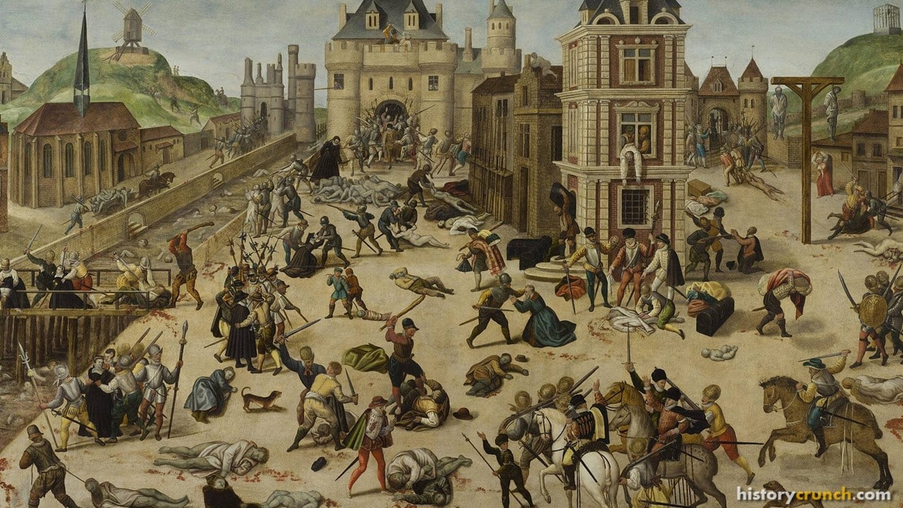 'The St. Bartholomew's Day Massacre' by François Dubois, depicting the 1572 slaughter of French Protestants, one of the key examples of religious conflict that became a cause of the Age of Absolutism.