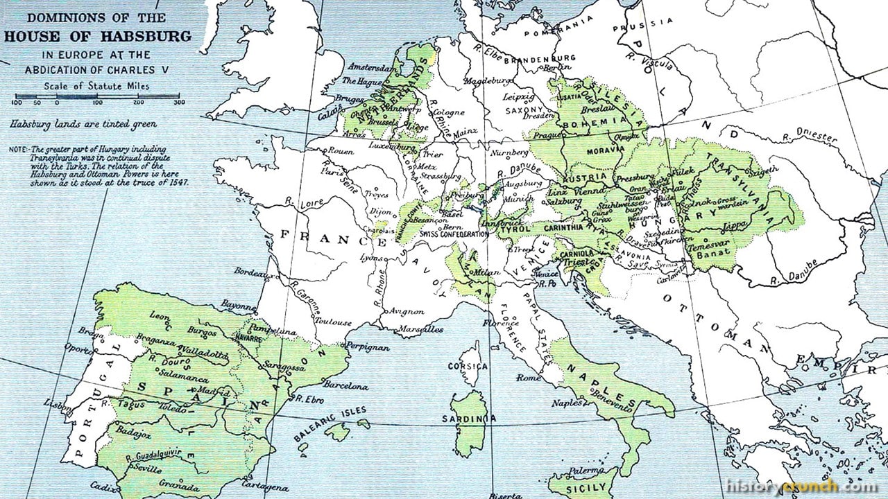 Lands of the Habsburg Dynasty following the Battle of Mühlberg in 1547.