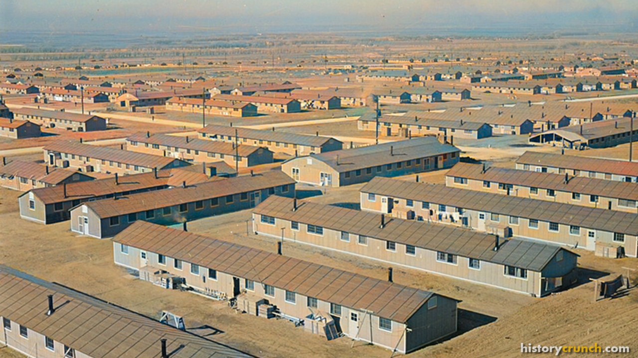 Granada Relocation Center, Amache, Colorado, showing the housing in 1942. (Colorized by historycrunch.com)