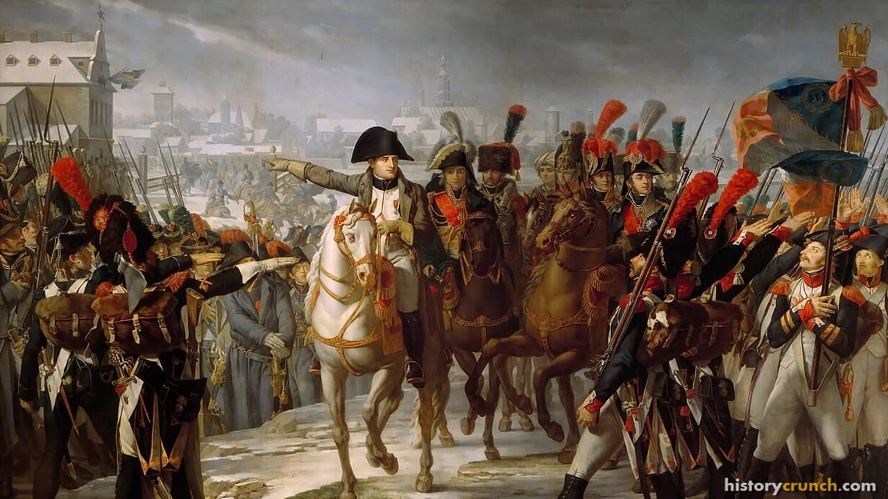 'Napoleon Addressing the 2nd Corps of his Army at the Bridge over the Lech at Augsburg, Germany, on October 12, 1805' by Pierre-Claude Gautherot. (1808)