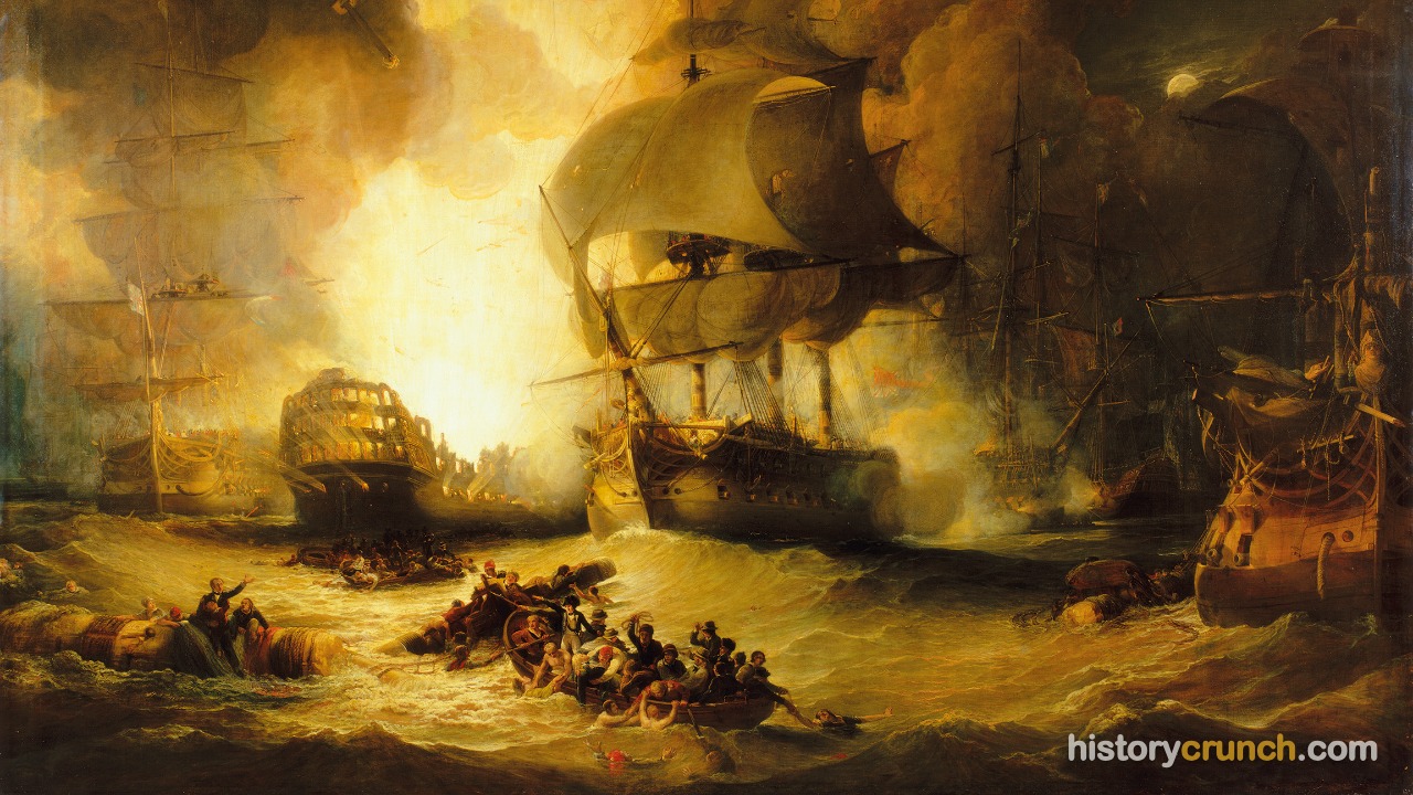 'The Destruction of 'L'Orient' at the Battle of the Nile, 1 August 1798' by George Arnald (1825).