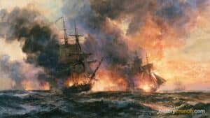 Artistic representation of Naval Warfare in the American Revolution.