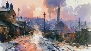 Artistic representation of Urbanization in the Industrial Revolution.