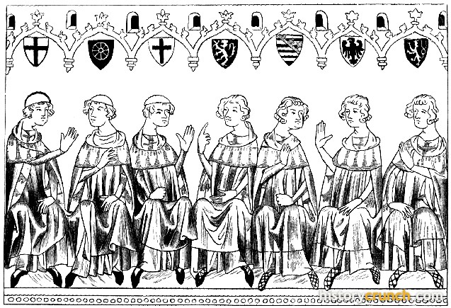 'The Seven Prince-Electors' by an unknown artist, after the Codex Balduini. (14th century original)